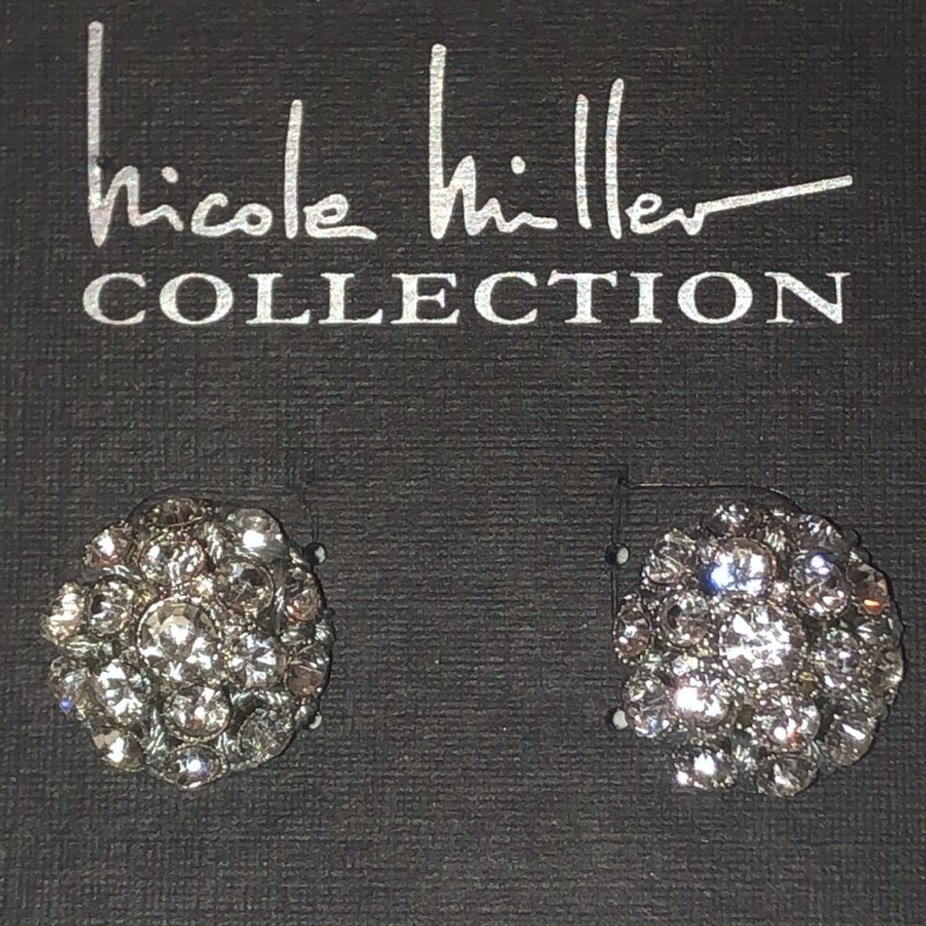 Nicole Miller Silver Tone Cz Rhinestone Dainty Ball Stud Pierced Earrings